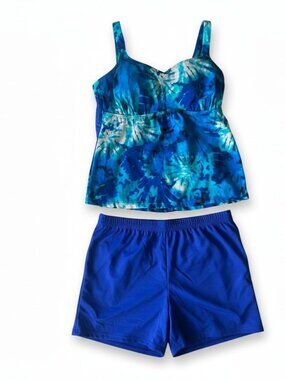 Kim Gravel Swimsuits For All Size 14 NWT Blue Tie Dye Tankini 2 Piece Swimsuit
